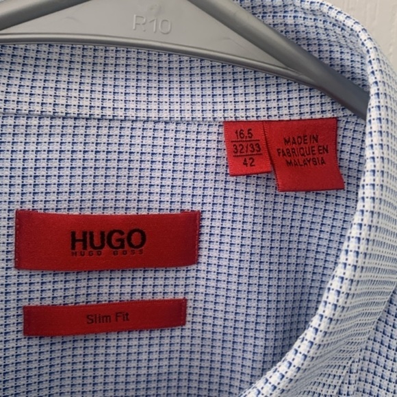 Hugo boss blue white printed button down shirt classic size 16.5 slim fit - Picture 4 of 9